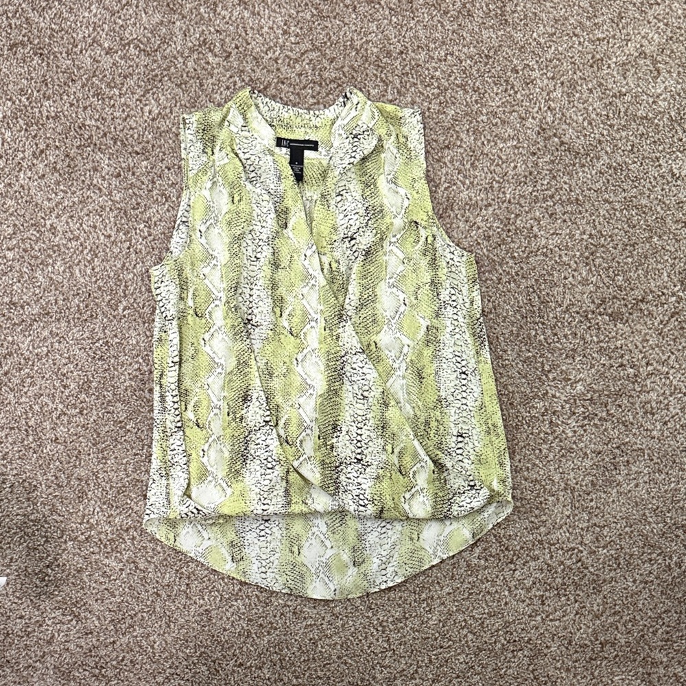 INC International Concepts Green and White Snake Print Blouse